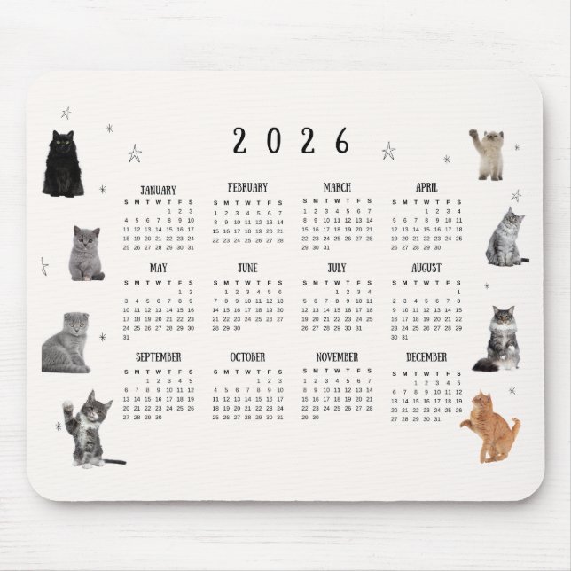 Cute Funny Cat 2026 Calendar Mouse Pad (Front)