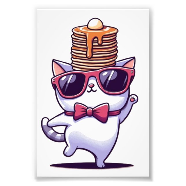 Cute funny cat balancing pancake stack photo print (Front)