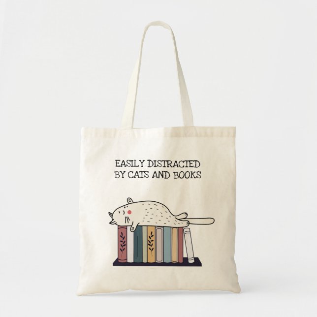 Cute Funny Cat Book Lover Bookworm Quote Name Tote Bag (Front)