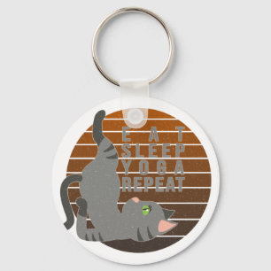 Cute funny cat doing yoga. funny yoga design key ring