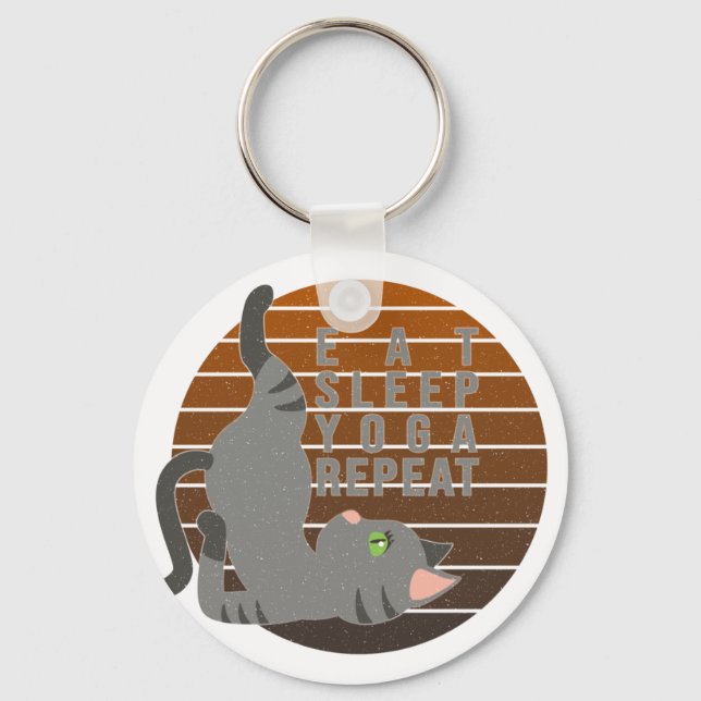 Cute funny cat doing yoga. funny yoga design key ring (Front)