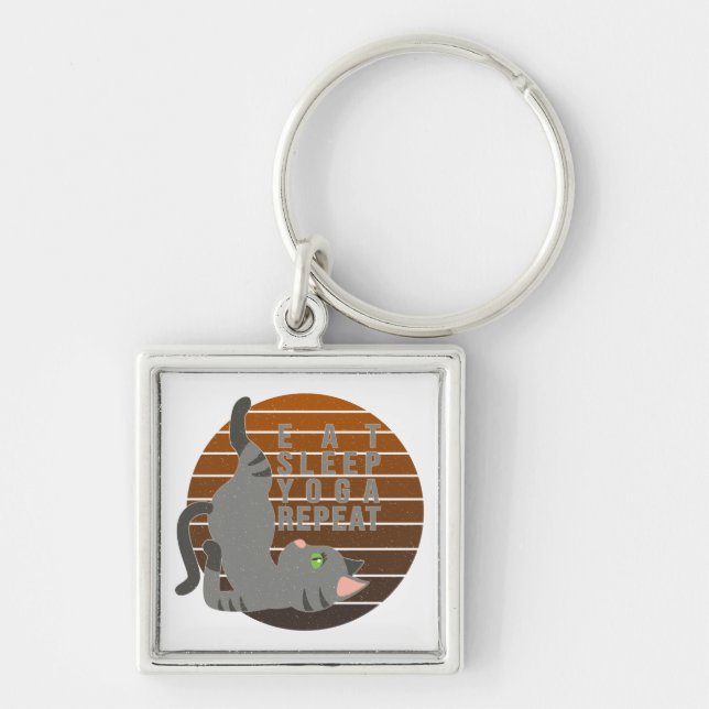 Cute funny cat doing yoga. funny yoga design key ring (Front)