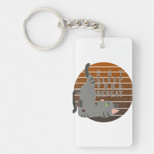 Cute funny cat doing yoga. funny yoga design key ring