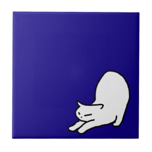Cute&Funny Cat Doodle on Blue Ceramic Tile
