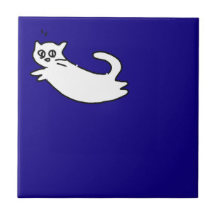 Cute&Funny Cat Doodle on Blue Ceramic Tile