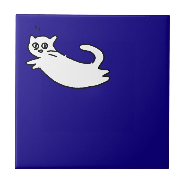 Cute&Funny Cat Doodle on Blue Ceramic Tile (Front)