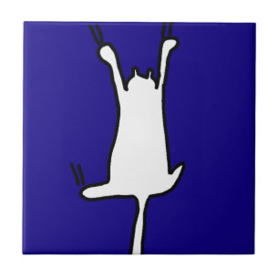 Cute&Funny Cat Doodle on Blue Ceramic Tile
