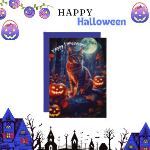 Cute Funny Cat Halloween Pumpkin  Holiday Card