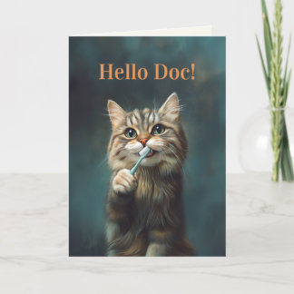 Cute Funny Cat Holding Toothbrush Folded Card