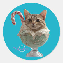 Cute & Funny Cat Ice Cream Holiday Sticker