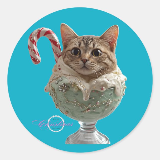 Cute & Funny Cat Ice Cream Holiday Sticker (Front)