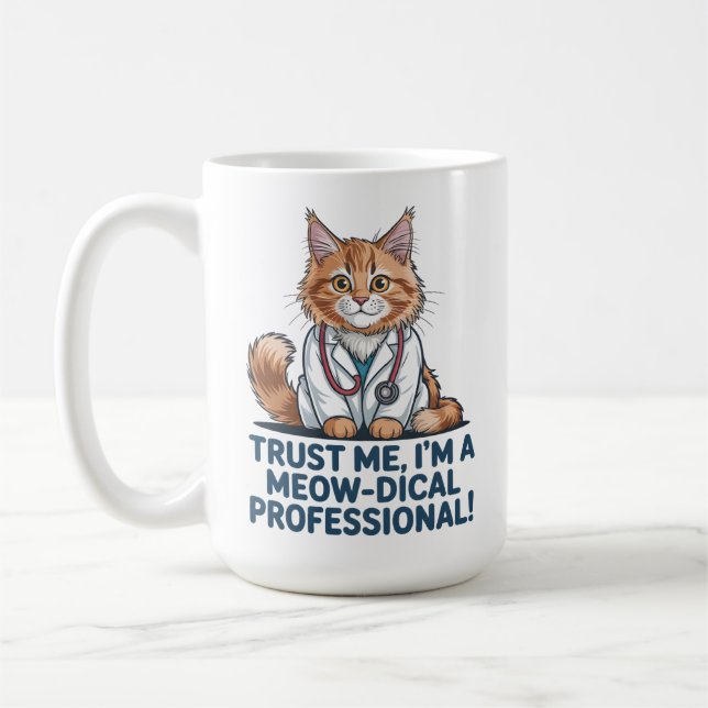 Cute Funny Cat Medical Pun Illustration Coffee Mug (Left)