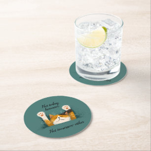 Cute Funny Cat Nap Round Paper Coaster