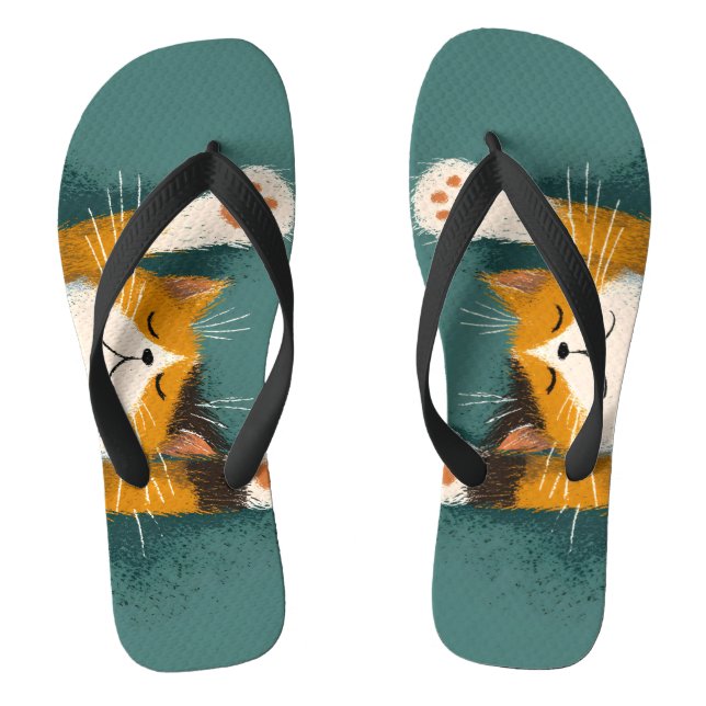 Cute Funny Cat Nap Thongs (Footbed)