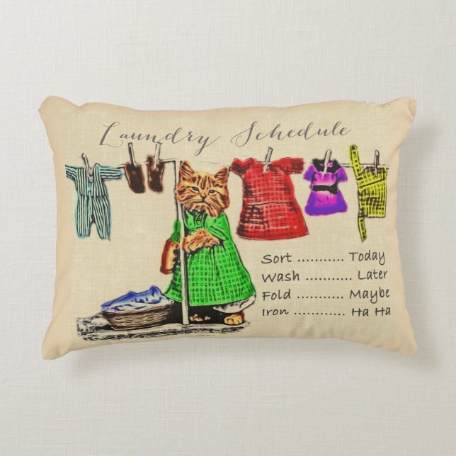 Cute Funny Cat Pet Animal Lover Laundry Schedule Decorative Cushion (Front)