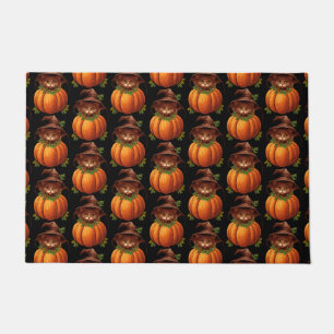 CUTE FUNNY CAT PUMPKIN DOORMAT