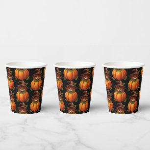 CUTE FUNNY CAT PUMPKIN PAPER CUPS
