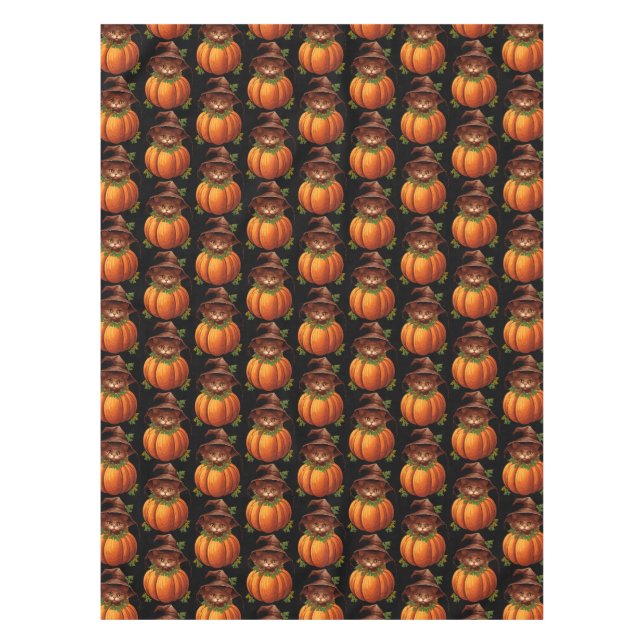 CUTE FUNNY CAT PUMPKIN TABLECLOTH (Front)
