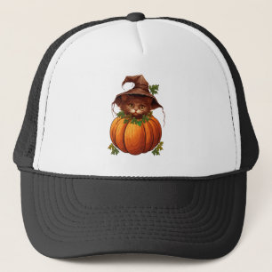 CUTE FUNNY CAT PUMPKIN TRUCKER HAT