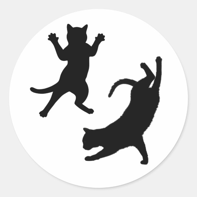 Cute Funny Cat Silhouette Classic Round Sticker (Front)