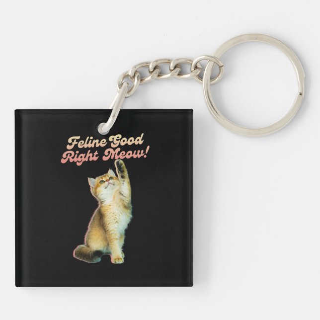 Cute Funny Cat Typography with Playful Kitten Key Ring (Back)