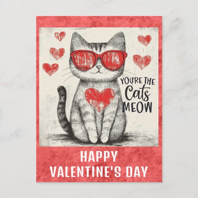 Cute Funny Cat Valentines Day Hearts Postcard (Front)