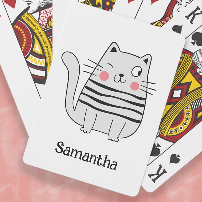 Cute Funny Cat Winking Name Monogram Playing Cards (Cute, funny winking cat playing cards. Personalize with your name.)
