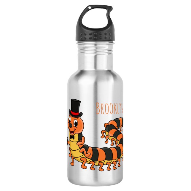 Cute funny centipede cartoon illustration  532 ml water bottle (Front)