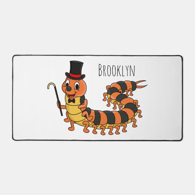 Cute funny centipede cartoon illustration desk mat (Front)