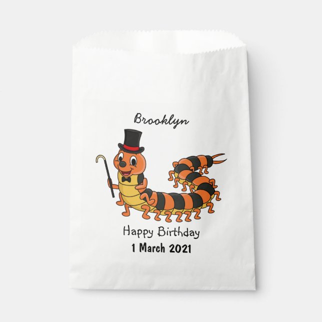 Cute funny centipede cartoon illustration favour bag (Front)