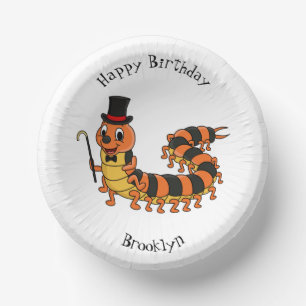 Cute funny centipede cartoon illustration  paper plate