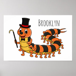 Cute funny centipede cartoon illustration poster