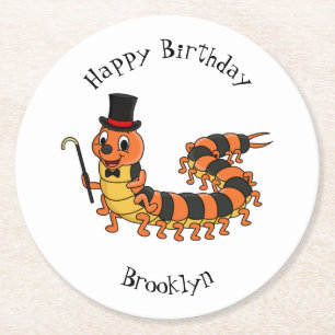 Cute funny centipede cartoon illustration round paper coaster