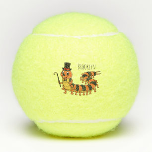 Cute funny centipede cartoon illustration tennis balls