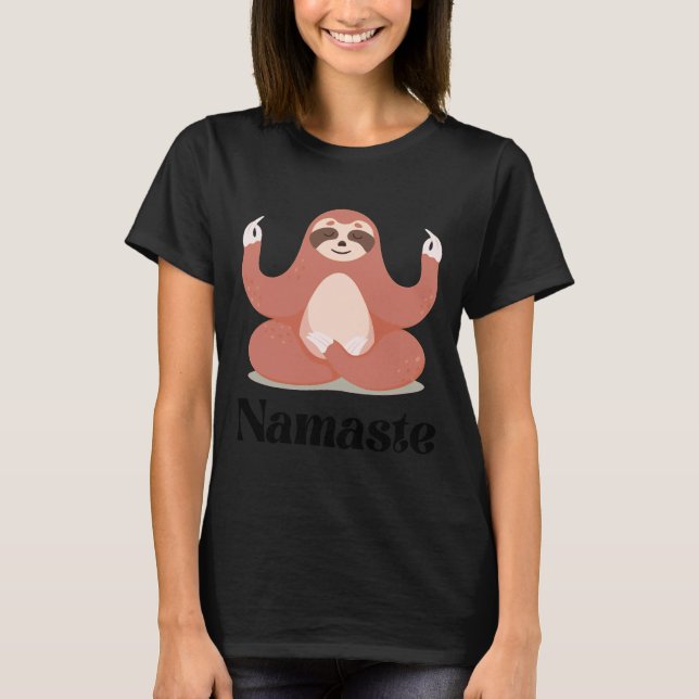 Cute Funny Cheesy Sloth Yoga Namaste Clip Art Desi T-Shirt (Front)