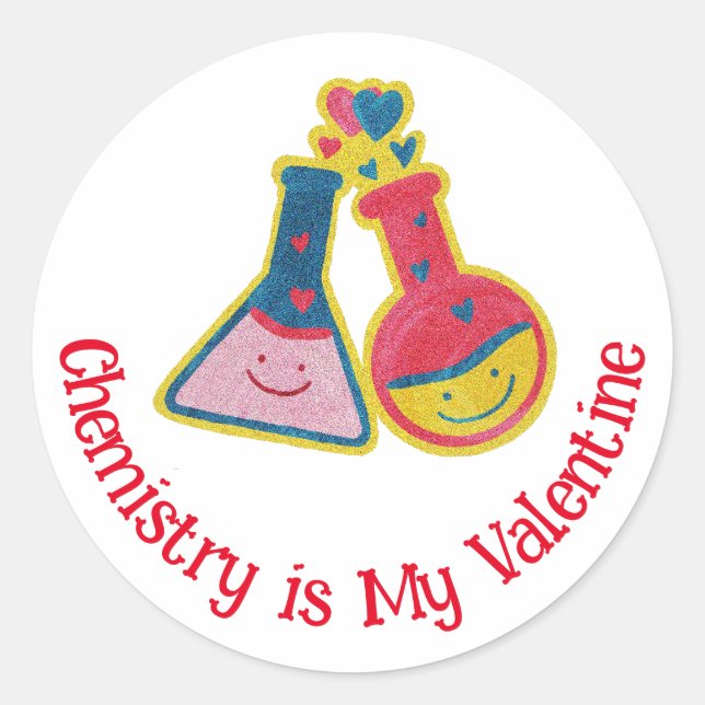 Cute Funny Chemist Valentine's Day Chemistry Class Classic Round Sticker (Front)