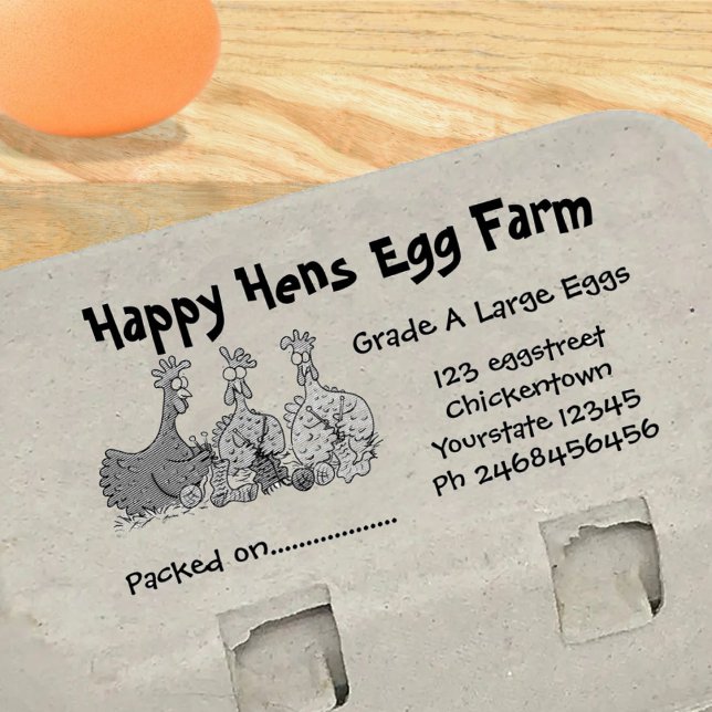 Cute funny chickens cartoon egg carton label rubber stamp (Stamp your egg cartons in fun cartoon style!)