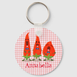 Cute funny chilli hot pepper trio cartoon key ring