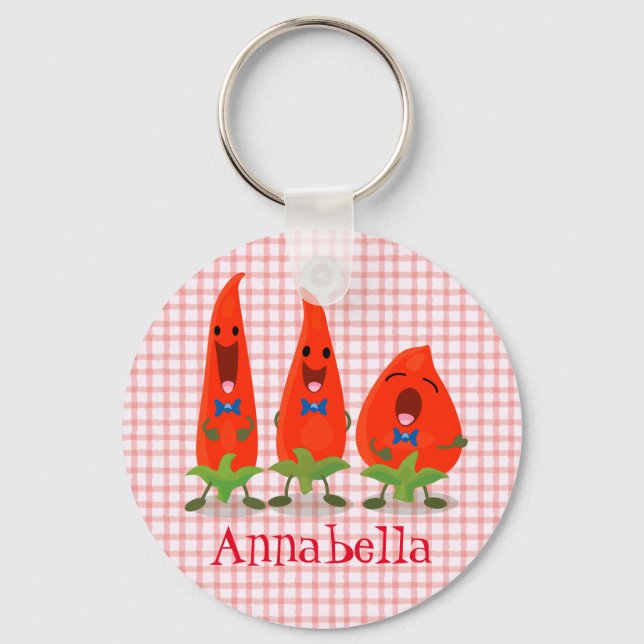 Cute funny chilli hot pepper trio cartoon key ring (Front)