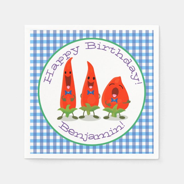 Cute funny chilli hot pepper trio cartoon napkin (Front)