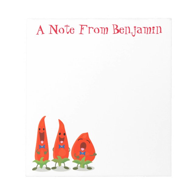 Cute funny chilli hot peppers trio cartoon notepad (Front)