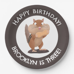 Cute funny chipmunk cartoon personalised birthday paper plate