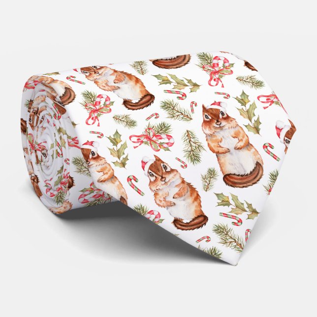 Cute Funny Chipmunk Christmas Tie (Rolled)