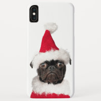 Cute Funny Christmas Black Pug Puppy Santa