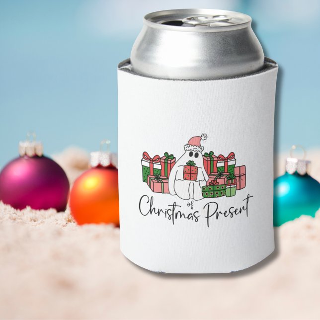 Cute Funny Christmas Can Cooler (Cute Funny Humor Colorful Ghost Of Christmas Can Cooler)