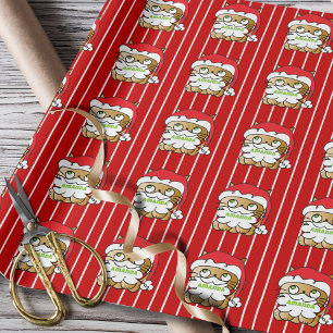 Cute Funny Christmas Cartoon Cat Personalised Red Wrapping Paper