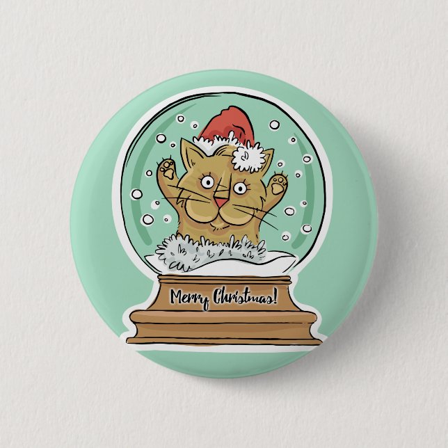 Cute Funny Christmas Cat button (Front)