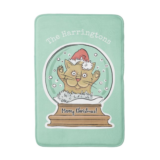 Cute Funny Christmas Cat custom name bath mats (Front Vertical)