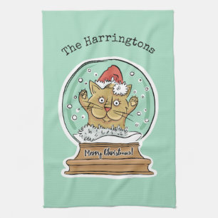 Cute Funny Christmas Cat custom name hand towel