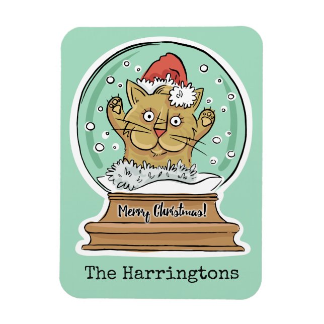 Cute Funny Christmas Cat custom name magnet (Vertical)